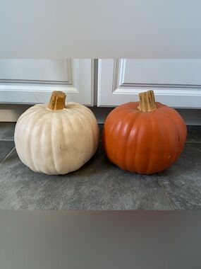 Set of Two Decorative realistic foam Pumpkins white and Orange